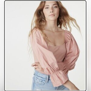 Nation LTD Frida Renaissance Tee Puff Sleeve Off Shoulder Pink Top XS 2170JJR